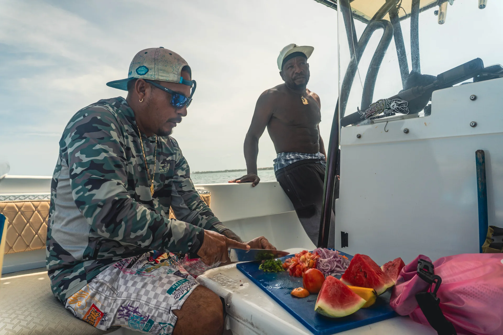 Fresh ingredients being prepared on board